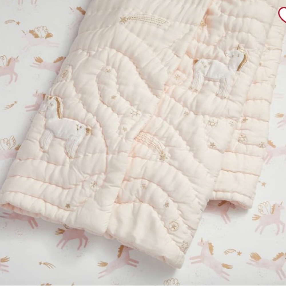 New pottery barn baby pink Mila Tencel unicorn quilt
